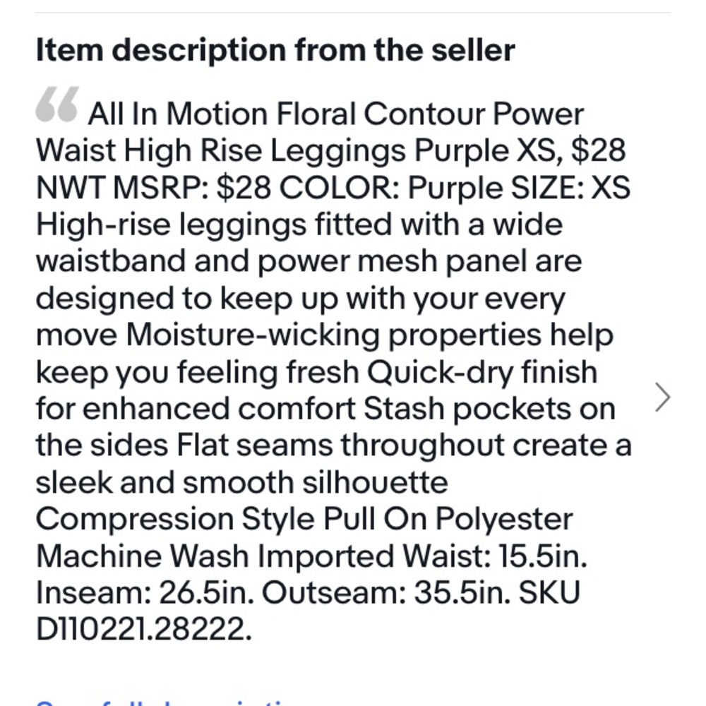 NWT All in Motion Floral XS Leggings Active Wear Gym Abstract Loungewear - Picture 7 of 9